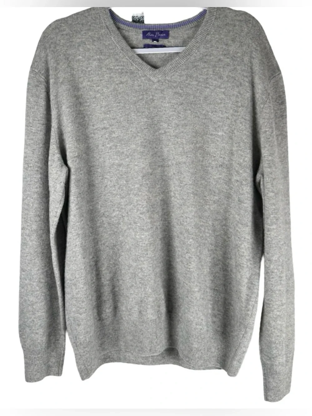 Alan Flusser 100% Cashmere grey v- neck long Sleeve Sweater Men’s Size 2XL